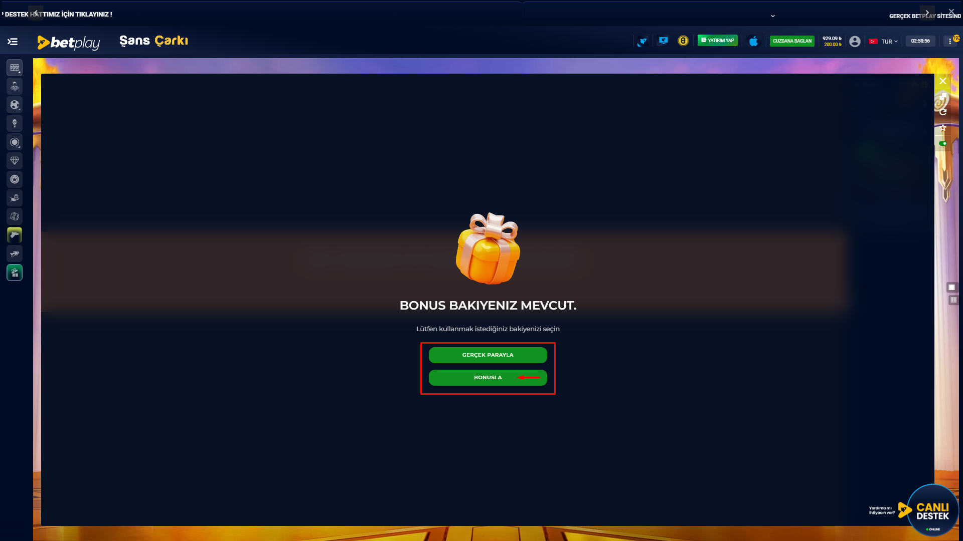 Oyuna Girdiğinizde “Bonus ile Oyna” Seçeneğini Seçin.